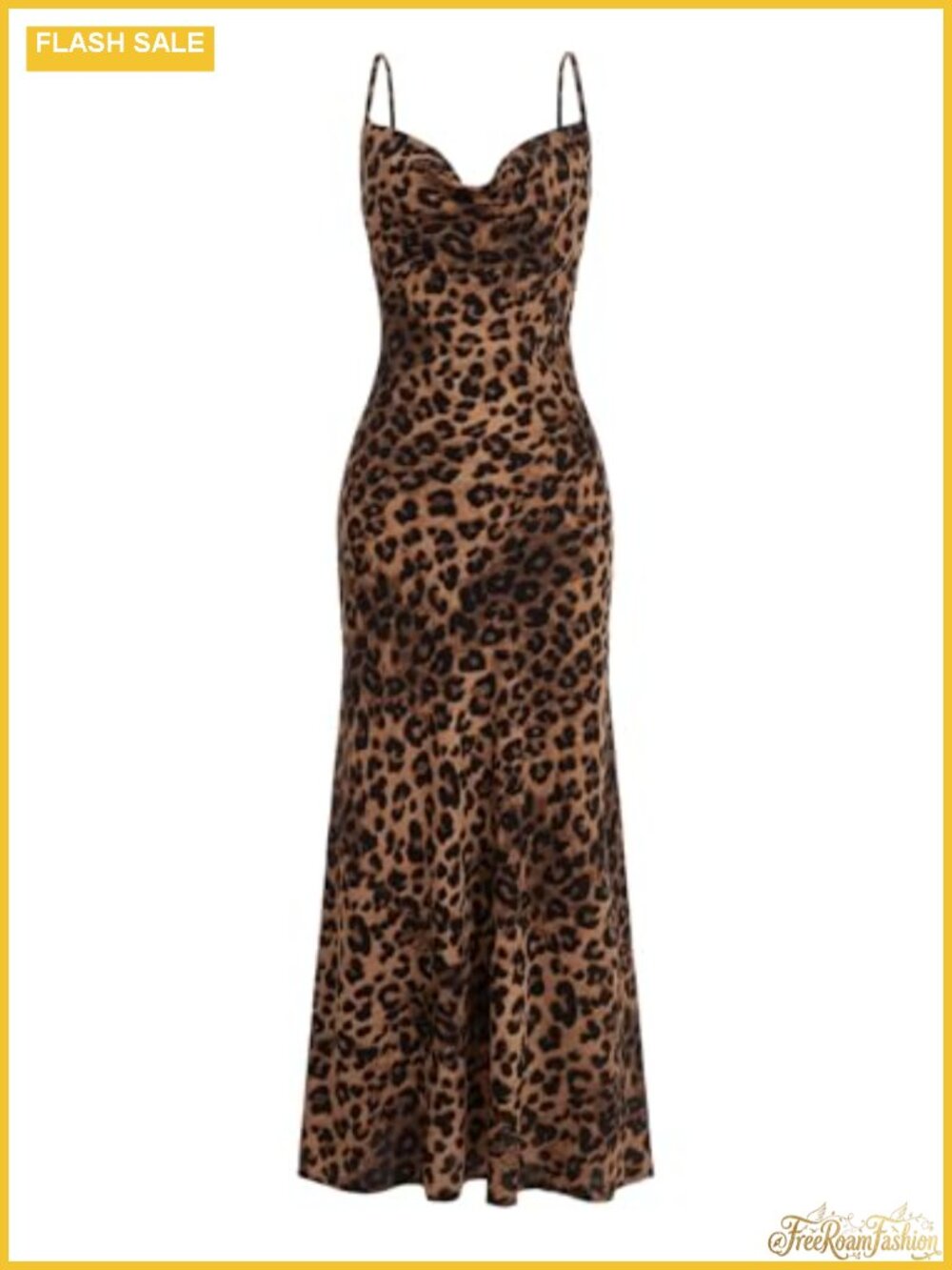 Leopard Print Draped Collar Spaghetti Strap Cami Long Maxi Dress